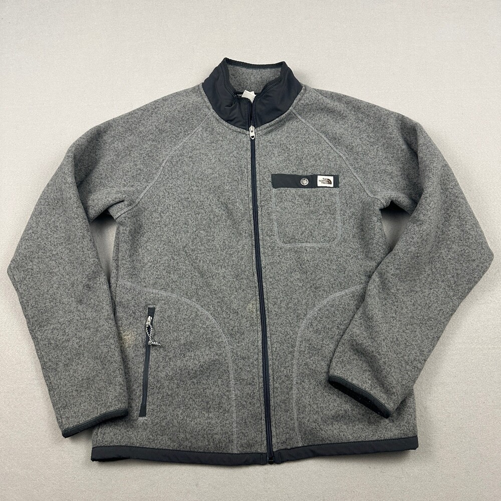 The North Face Jacket Men Small Gray Full Zip Fleece Hiking Pockets Logo S